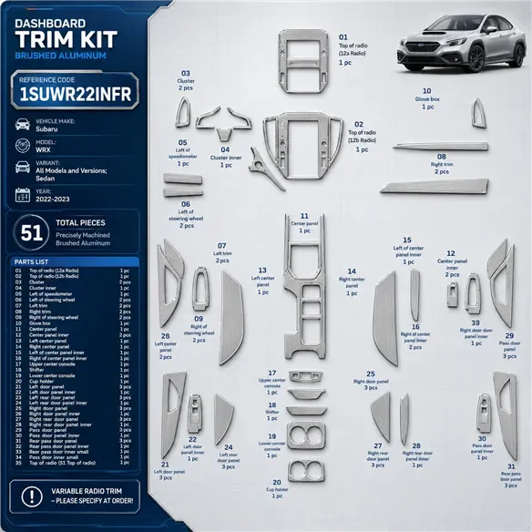 Subaru WRX 2022–2023 Sedan 3D sada dekorov interiéru palubnej dosky 51-dielna