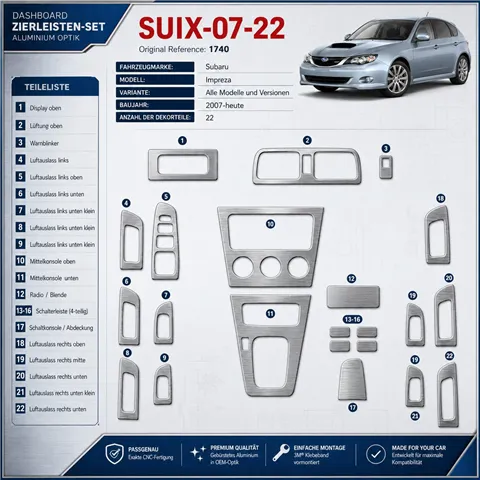 Subaru Impreza od 2007 3D sada dekorov interiéru palubnej dosky 22-dielna