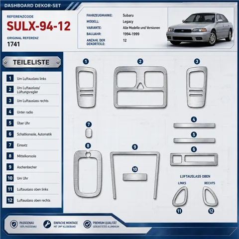 Subaru Legacy 1994–1999 3D sada dekorov interiéru palubnej dosky 12-dielna