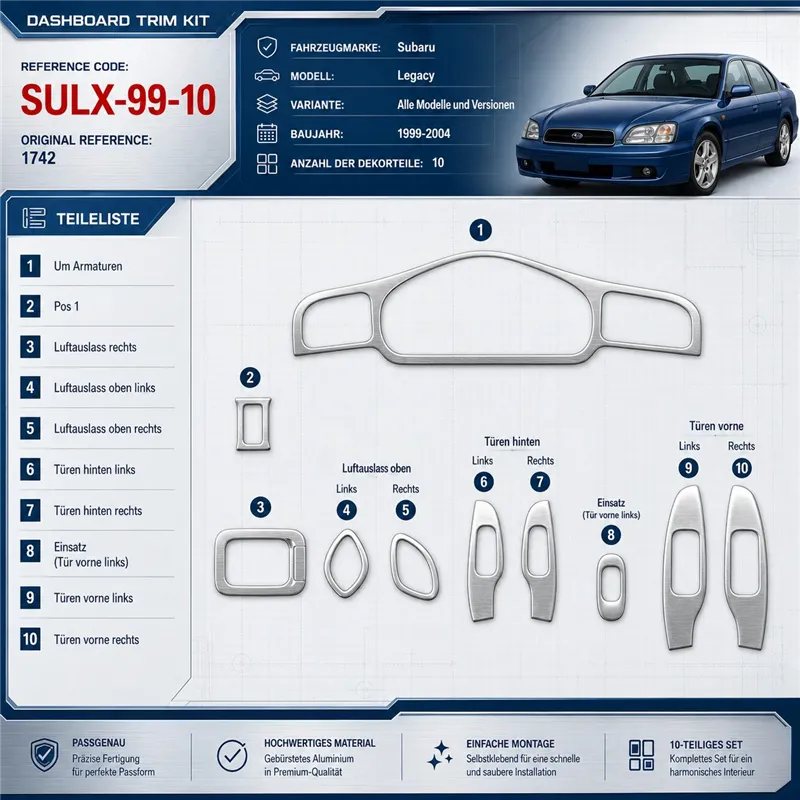 Subaru Legacy 1999–2004 3D sada dekorov interiéru palubnej dosky 10-dielna