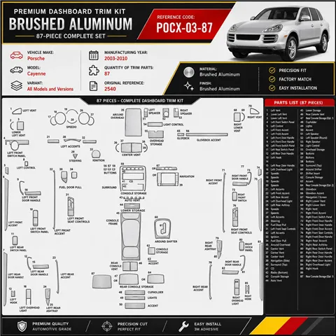 Porsche Cayenne 2003–2010 3D sada dekorov interiéru palubnej dosky 87-dielna