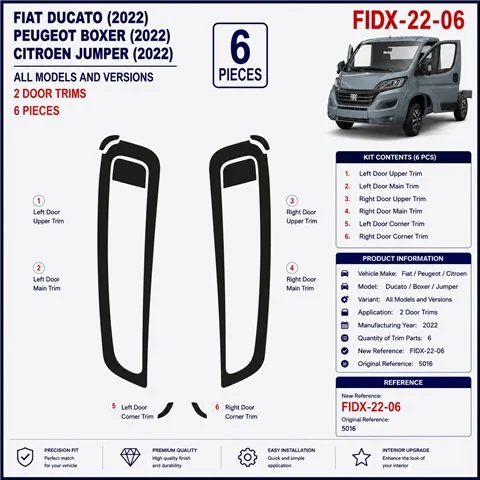 Fiat Ducato 2022 dvere 3D dekor palubnej dosky, 6 dielov 2