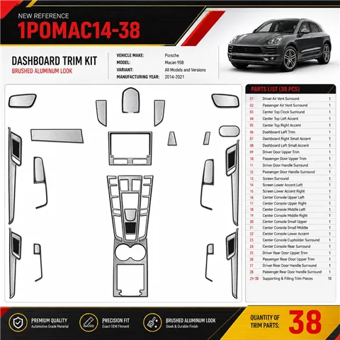 Porsche Macan 2014–2021 3D sada dekorov interiéru palubnej dosky 38-dielna