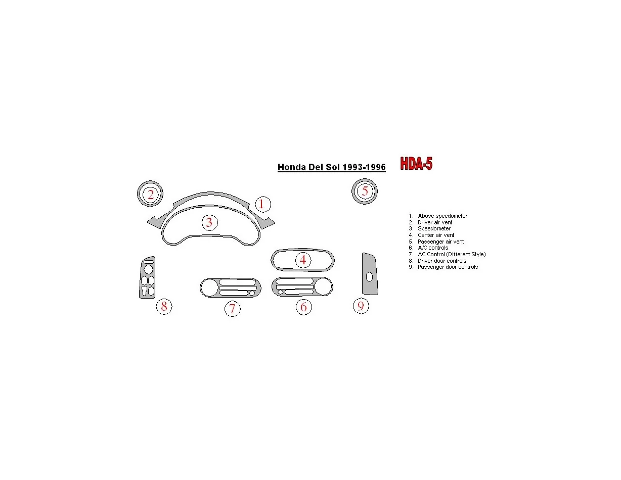 Honda DelSol 1993-1996 Kompletná súprava interiéru BD Dash Trim Kit - 1
