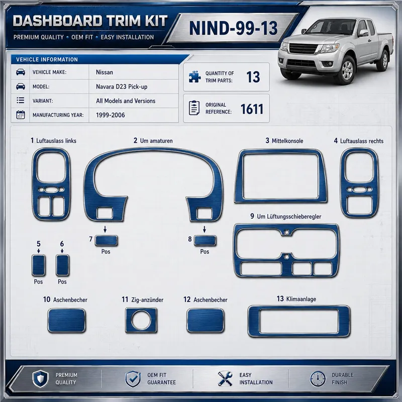 Nissan Navara D23 Pick-up 1999–2006 3D sada dekorov interiéru palubnej dosky 13-dielna