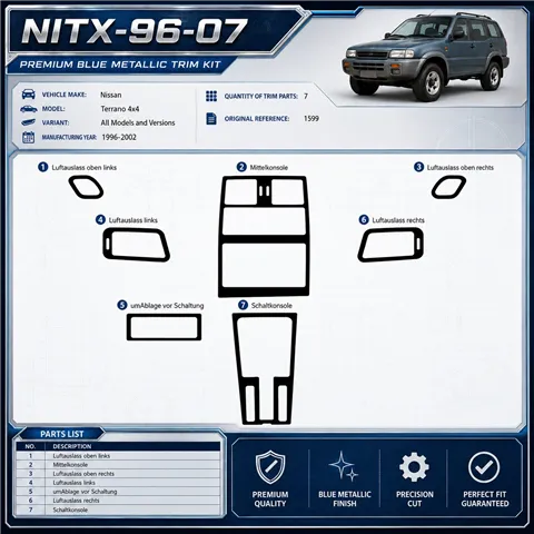 Nissan Terrano 4x4 1996–2002 3D sada dekorov interiéru palubnej dosky 7-dielna