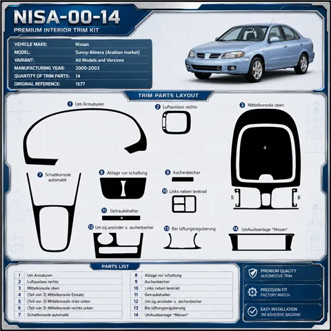 Nissan Sunny-Almera Arabian 2000–2003 3D sada dekorov interiéru palubnej dosky 14-dielna