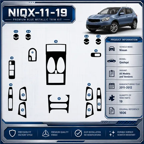 Nissan Qashqai 2011–2012 3D sada dekorov interiéru palubnej dosky 19-dielna