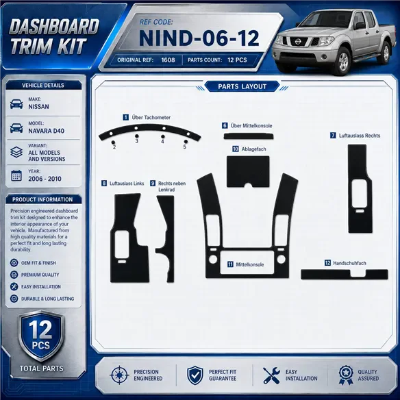 Nissan Navara D40 2006–2010 3D sada dekorov interiéru palubnej dosky 12-dielna