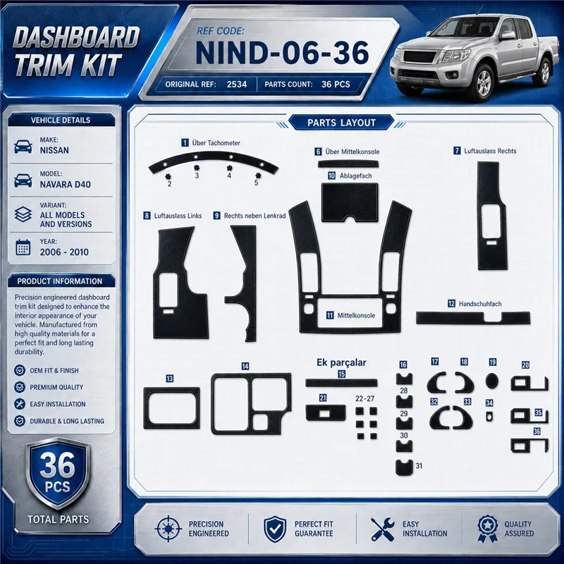 Nissan Navara D40 2006–2010 3D sada dekorov interiéru palubnej dosky 36-dielna