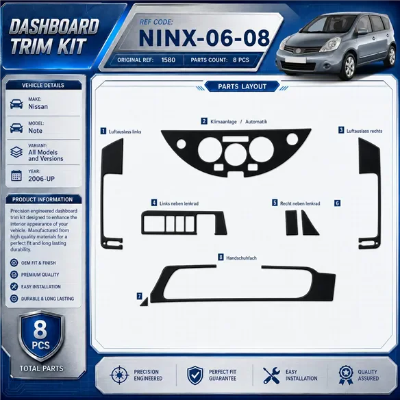 Nissan Note od 2006 3D sada dekorov interiéru palubnej dosky 8-dielna