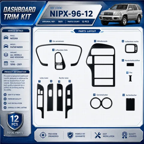 Nissan Pathfinder 1996–2001 3D sada dekorov interiéru palubnej dosky 12-dielna