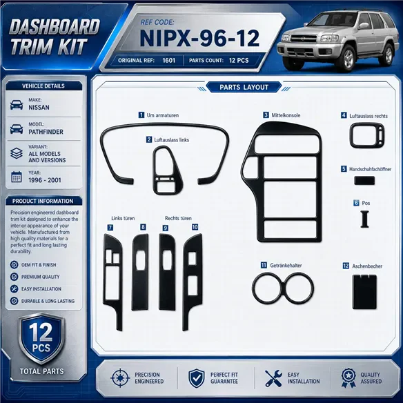 Nissan Pathfinder 1996–2001 3D sada dekorov interiéru palubnej dosky 12-dielna