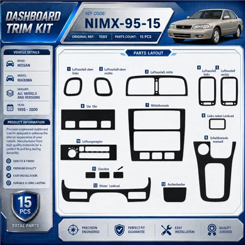 Nissan Maxima 1995–2000 3D sada dekorov interiéru palubnej dosky 15-dielna