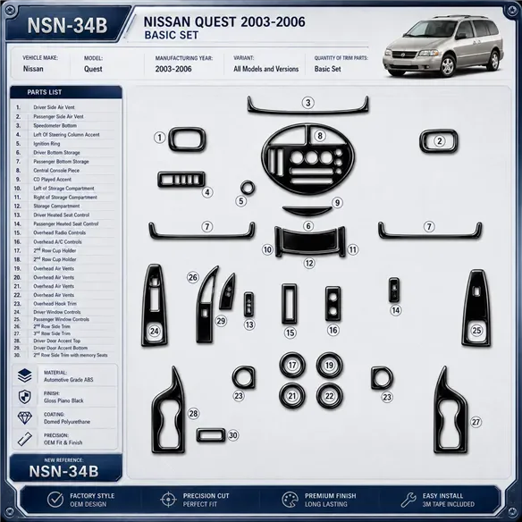 Nissan Quest 2003–2006 základná sada 3D sada dekorov interiéru palubnej dosky základná sada / podľa produktového nákresu