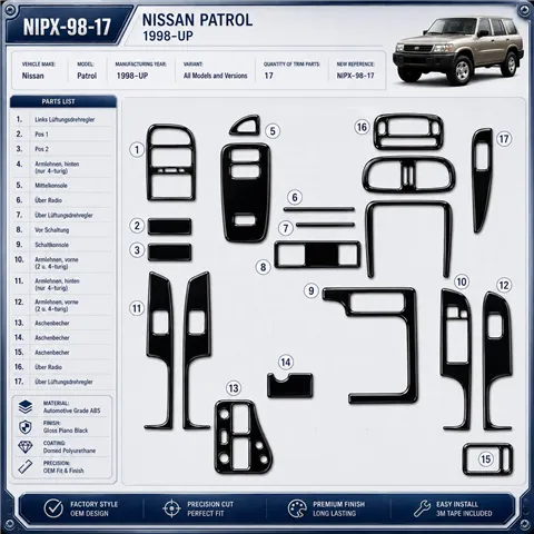 Nissan Patrol od 1998 3D sada dekorov interiéru palubnej dosky 17-dielna