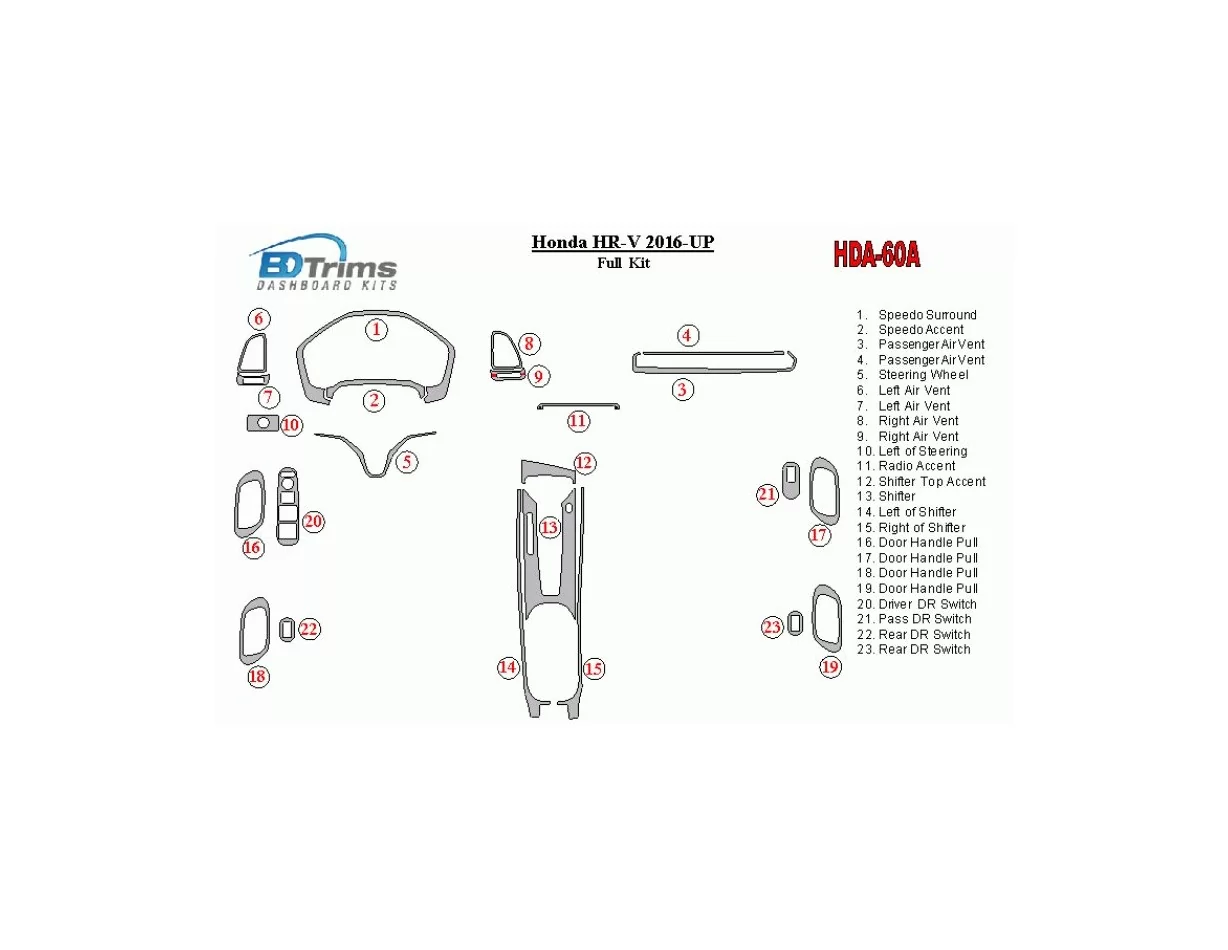 Honda HR-V 2016-UP Kompletná súprava interiéru BD Dash Trim Kit - 1
