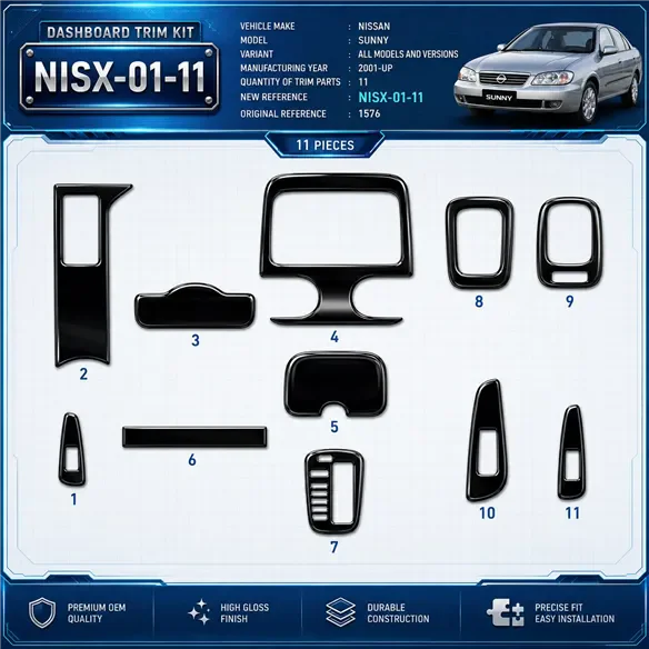 Nissan Sunny od 2001 3D sada dekorov interiéru palubnej dosky 11-dielna