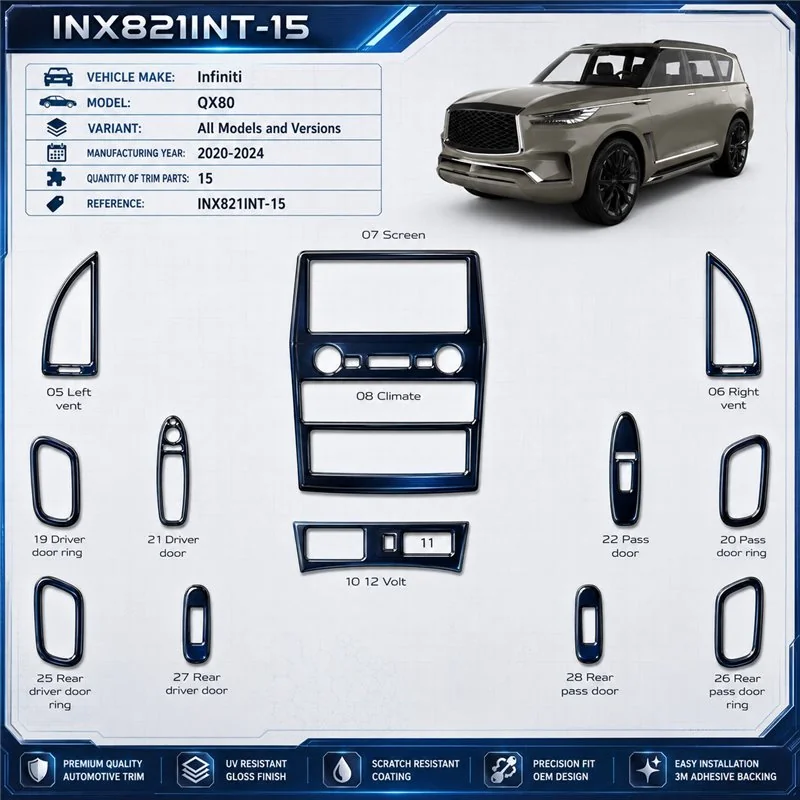 Infiniti QX80 2020–2024 3D sada dekorov interiéru palubnej dosky 15-dielna
