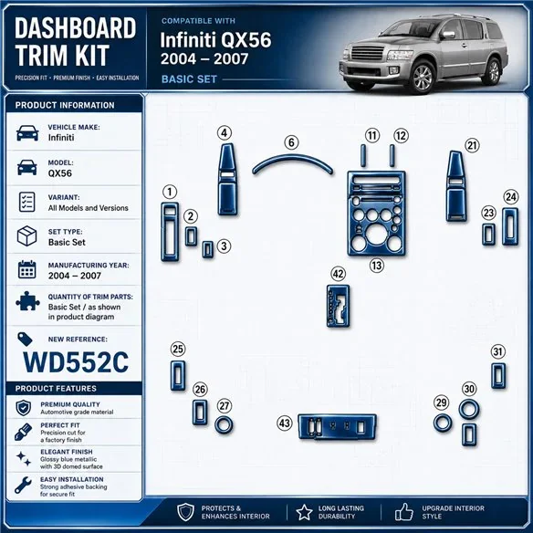 Infiniti QX56 2004–2007 základná sada 3D sada dekorov interiéru palubnej dosky základná sada / podľa produktového nákresu