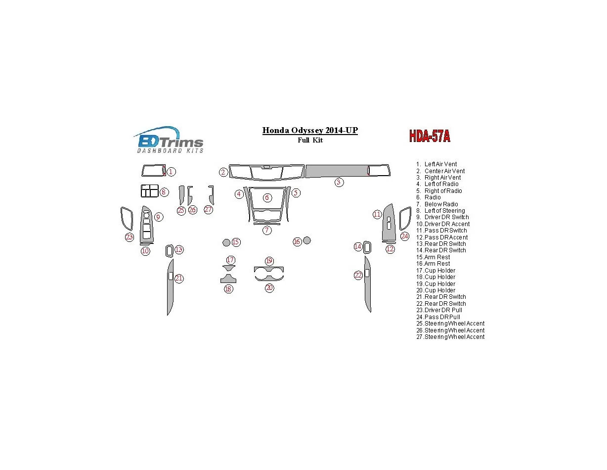 Honda Odyssey 2014-UP Kompletná súprava interiéru BD Dash Trim Kit - 1