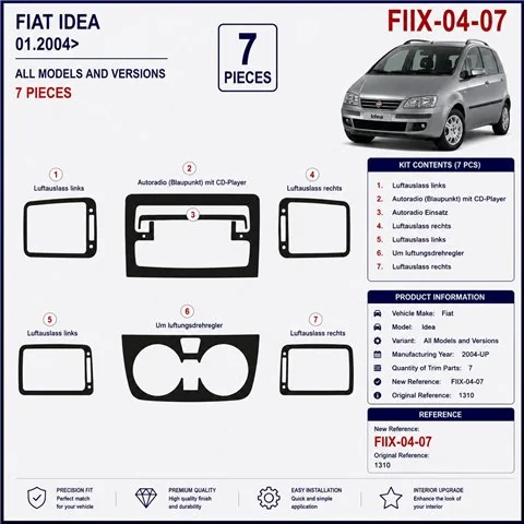 Fiat Idea 2004+ 3D dekor palubnej dosky, 7 dielov 2
