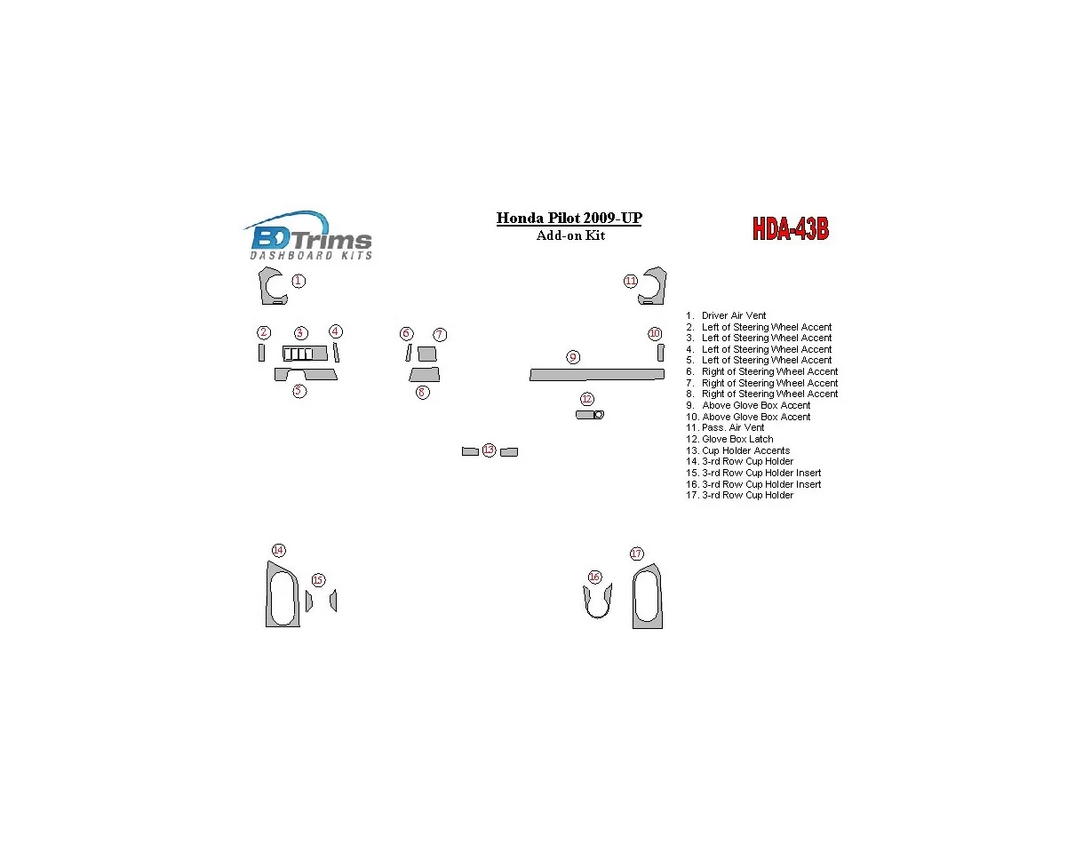 Dodatočná súprava Honda Pilot 2009-UP Interiér BD Dash Trim Kit - 1