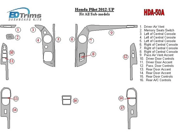 Súprava obloženia palubnej dosky pre interiér Honda Pilot 2012-UP - 1