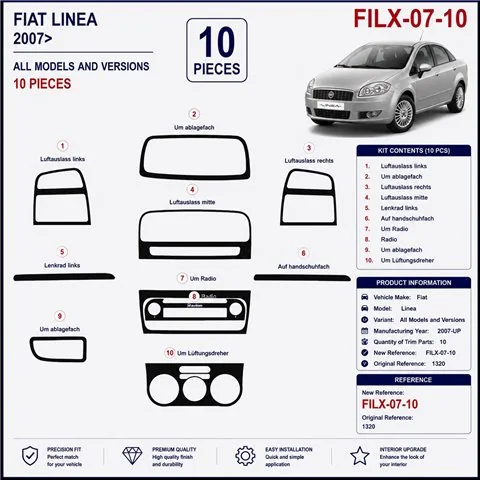Fiat Linea 2007+ 3D dekor palubnej dosky, 10 dielov 2