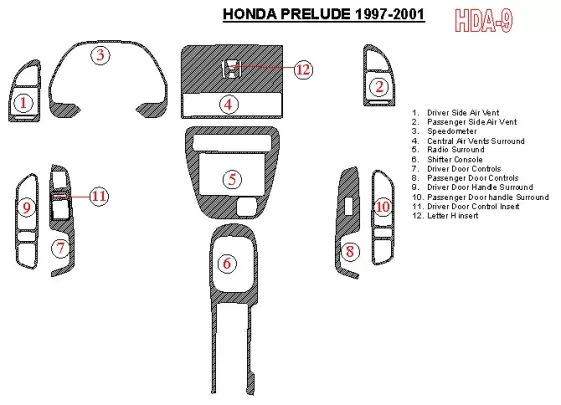 Honda Prelude 1997-2001 Kompletná súprava interiéru BD Dash Trim Kit - 1 Honda Prelude 1997-2001 Kompletná súprava interiéru BD Dash Trim Kit - 1