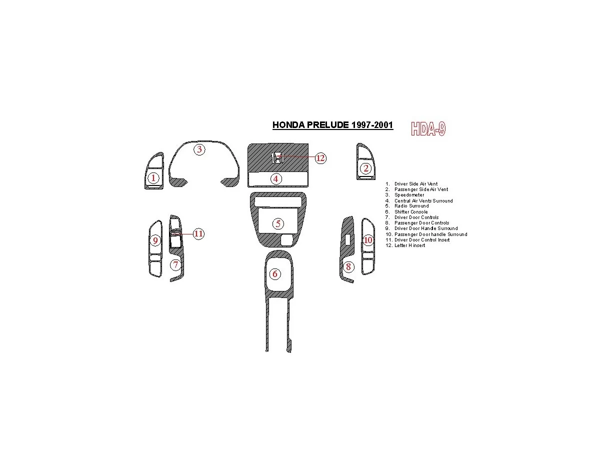 Honda Prelude 1997-2001 Kompletná súprava interiéru BD Dash Trim Kit - 1
