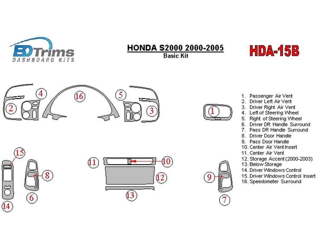 Honda S2000 2000-2005 Základná súprava interiéru BD Dash Trim Kit - 1