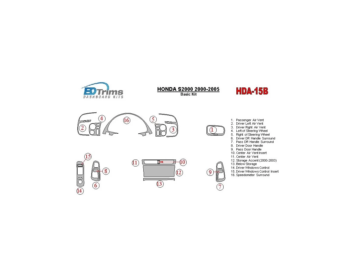 Honda S2000 2000-2005 Základná súprava interiéru BD Dash Trim Kit - 1