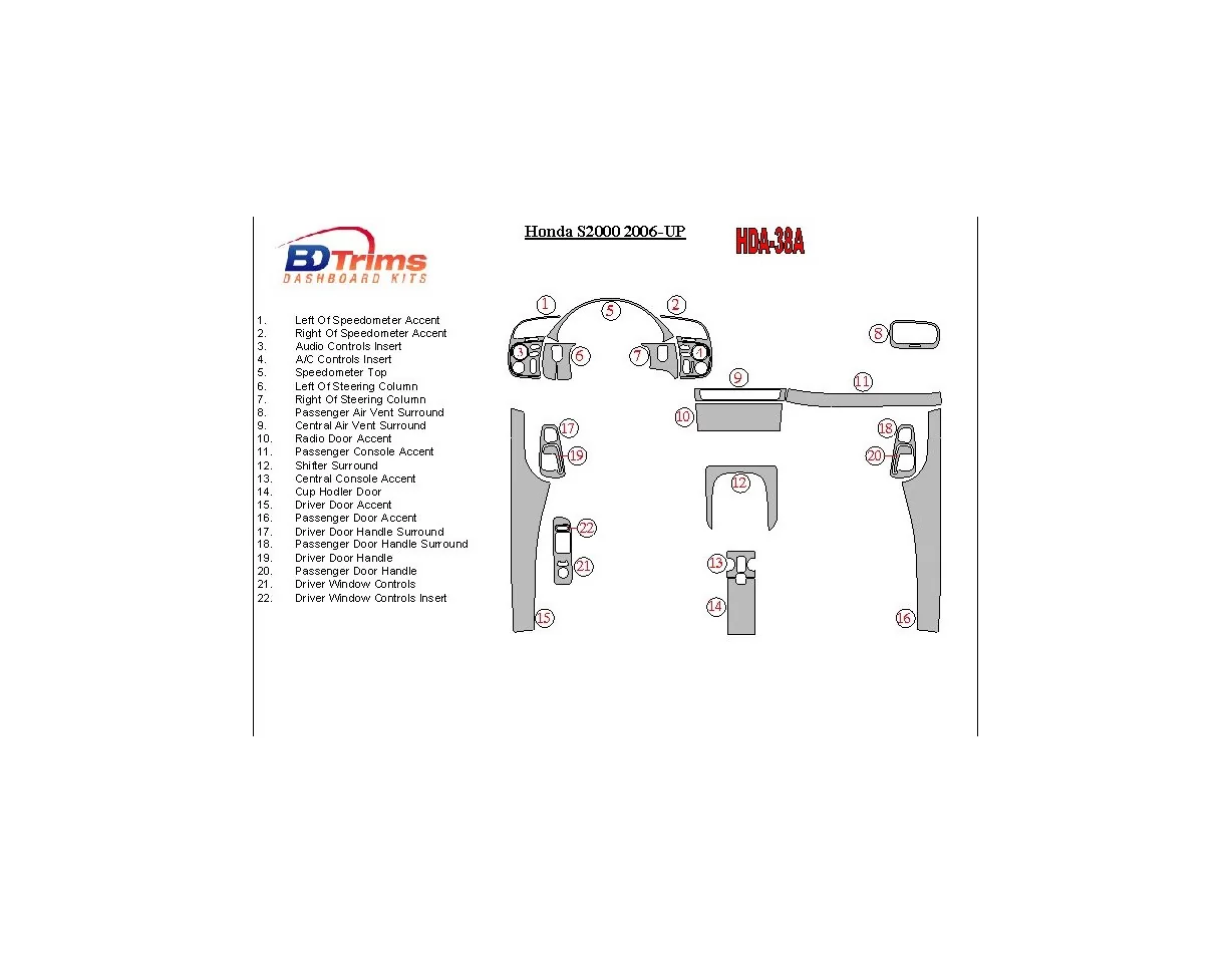 Honda S2000 2006-UP Kompletná súprava interiéru BD Dash Trim Kit - 1