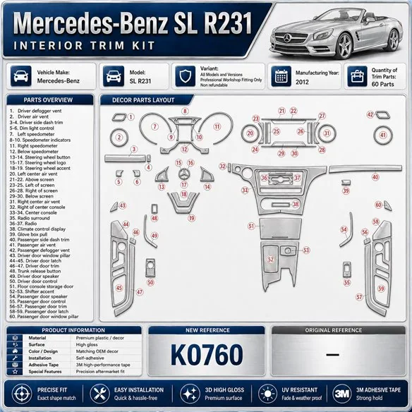 Mercedes-Benz SL R231 2012 3D sada dekorov interiéru palubnej dosky 60-dielna