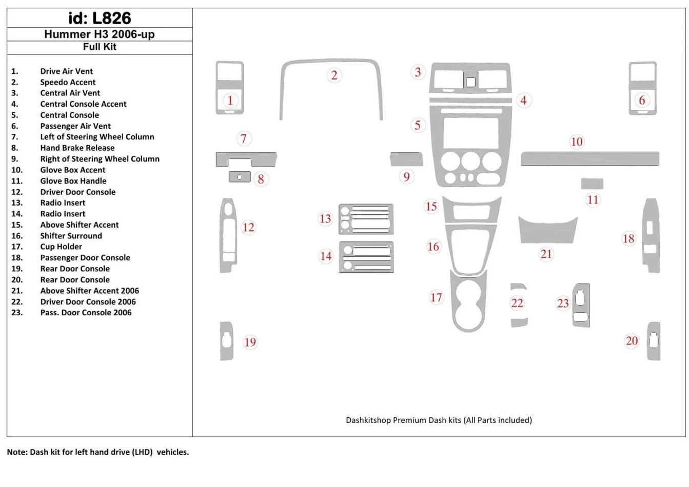 Hummer H3 2006-UP Kompletná súprava interiéru BD Dash Trim Kit - 1