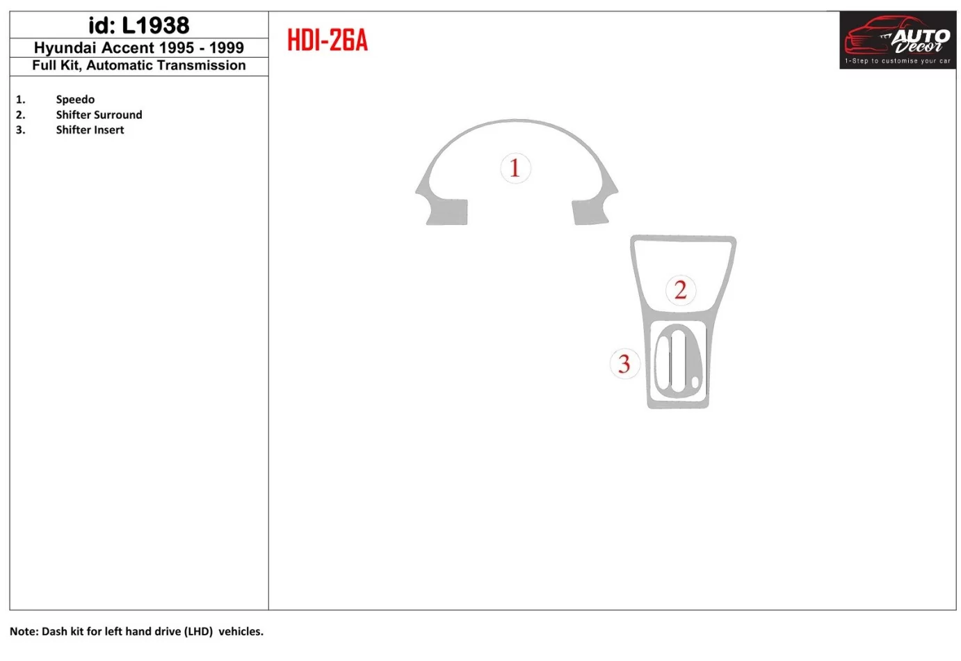 Kompletná sada Hyundai Accent 1995-1999, súprava obloženia interiéru automatickej prevodovky BD - 1