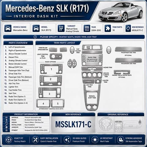 Mercedes-Benz SLK (R171) 2004–2010 3D sada dekorov interiéru palubnej dosky 18-dielna