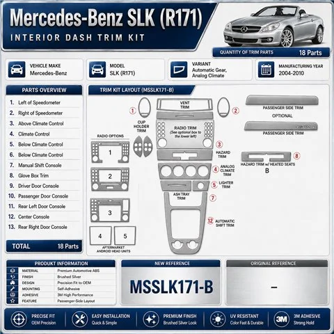Mercedes-Benz SLK (R171) 2004–2010 3D sada dekorov interiéru palubnej dosky 18-dielna