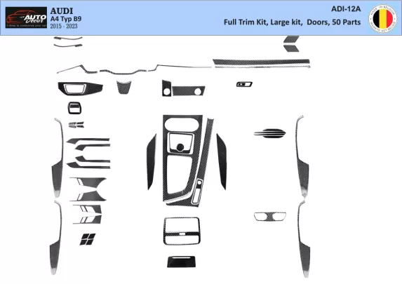 Audi A4 B9 Typ 8W 2015-2023 Súprava obloženia palubnej dosky 3D interiéru Dekorácia palubnej dosky 50 dielov - 1