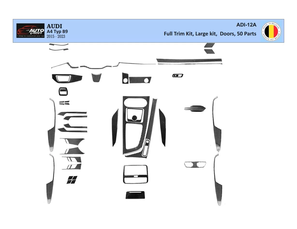 Audi A4 B9 Typ 8W 2015-2023 Súprava obloženia palubnej dosky 3D interiéru Dekorácia palubnej dosky 50 dielov - 1