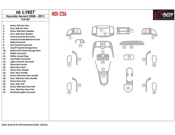 Hyundai Accent 2006-2011 Kompletná súprava interiéru BD Dash Trim Kit - 1