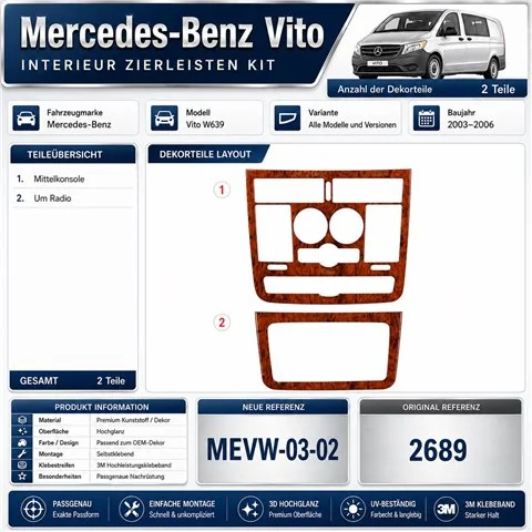 Mercedes-Benz Vito W639 2003–2006 3D sada dekorov interiéru palubnej dosky 2-dielna