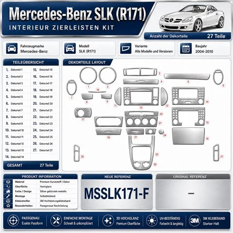 Mercedes-Benz SLK (R171) 2004–2010 3D sada dekorov interiéru palubnej dosky 27-dielna