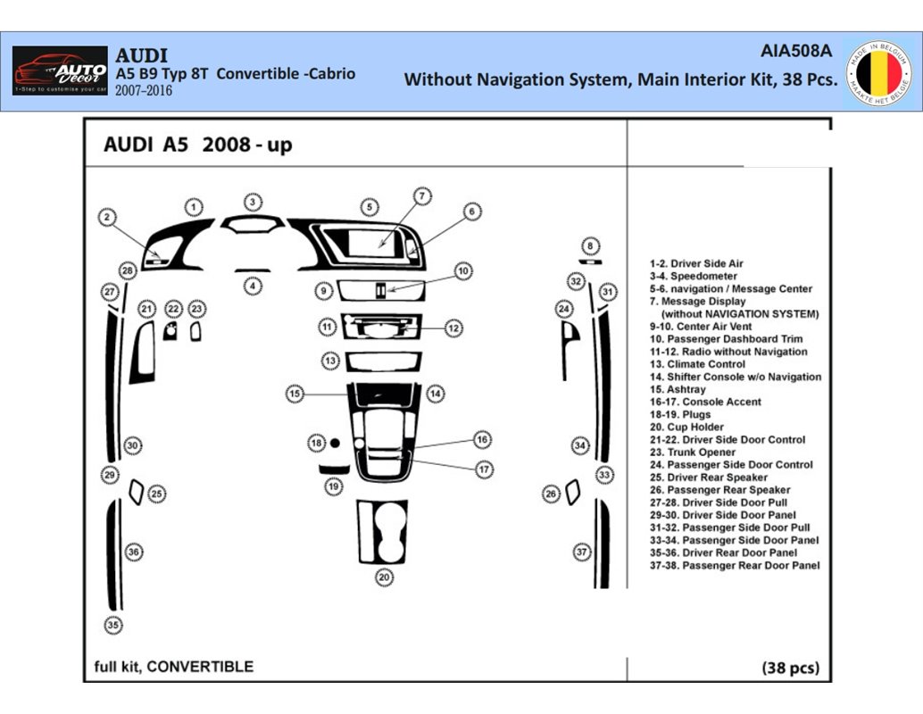 Hyundai Elantra 01.2012 Habillage Décoration de Tableau de Bord 10-Pièce