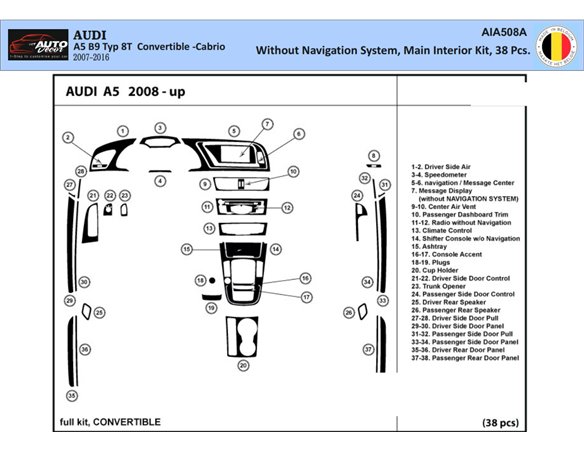 Hyundai Elantra 01.2012 Habillage Décoration de Tableau de Bord 10-Pièce