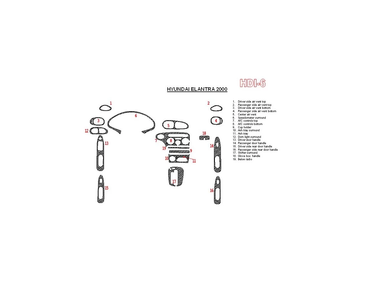 Hyundai Elantra 2000-2000 Kompletná súprava interiéru BD Dash Trim Kit - 1