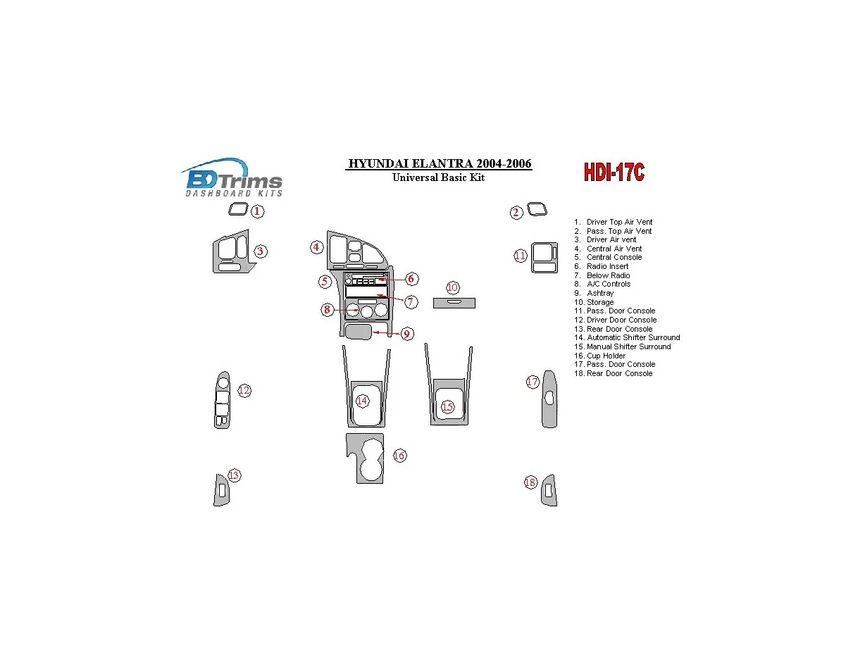Hyundai Elantra 2004-2006 Univerzálna základná súprava interiéru BD Dash Trim Kit - 1