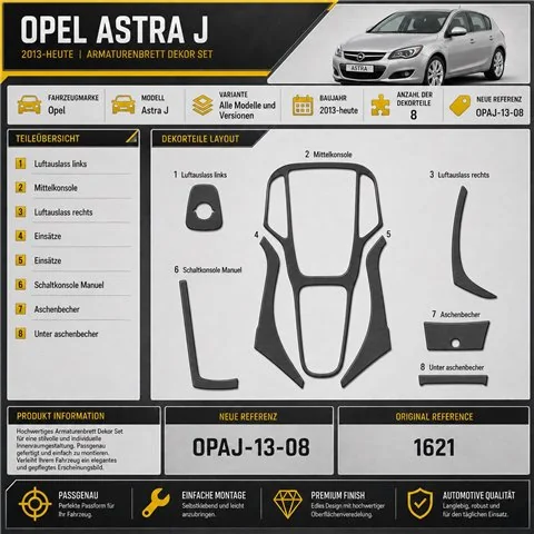 Opel Astra J od 2013 3D sada dekorov interiéru palubnej dosky 8-dielna