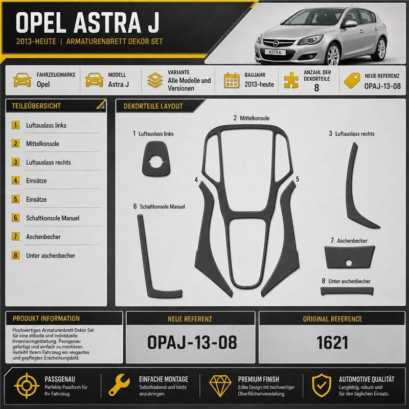 Opel Astra J od 2013 3D sada dekorov interiéru palubnej dosky 8-dielna